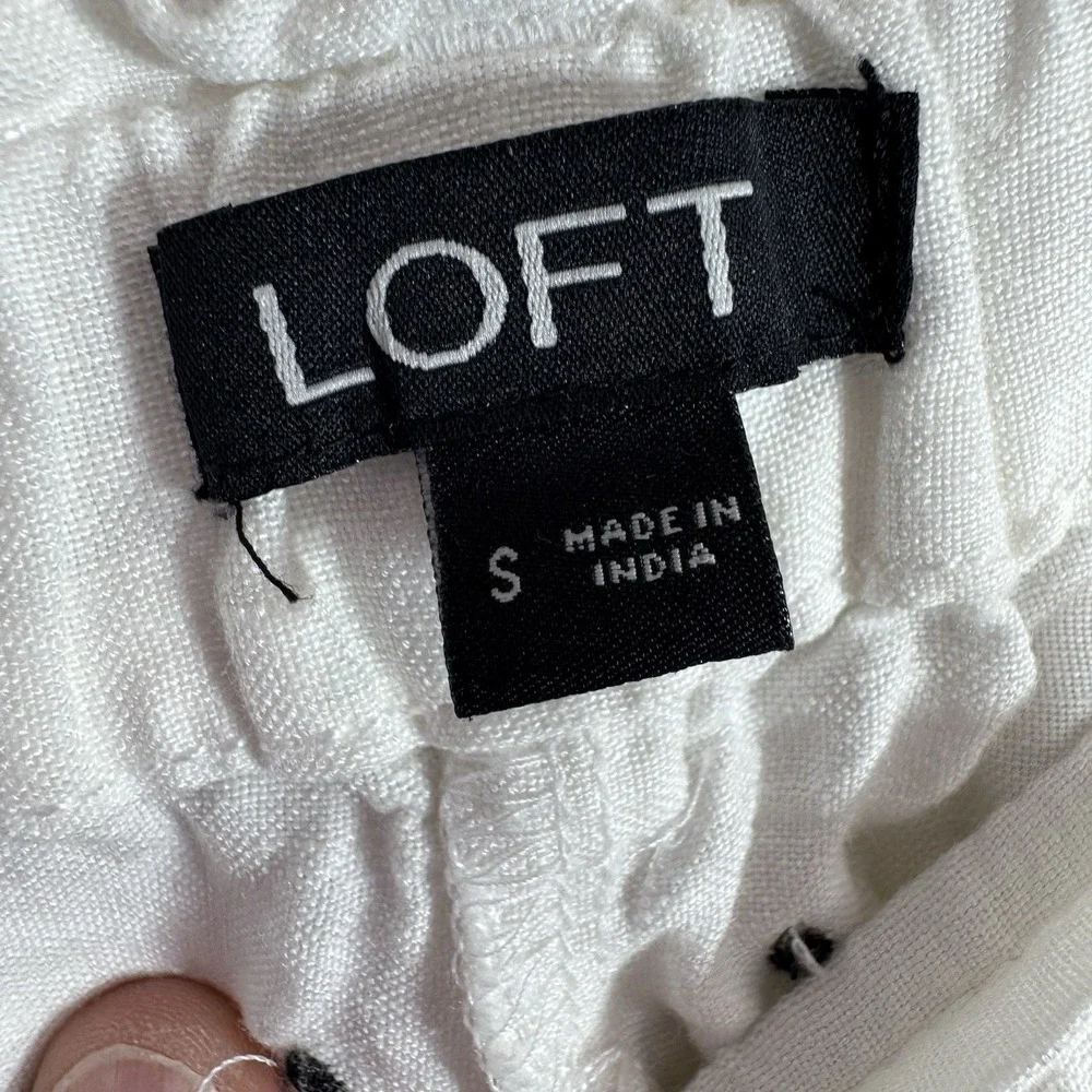 Loft Women's Shorts Size Small Black /‎ White Linen Blend Tie Waist